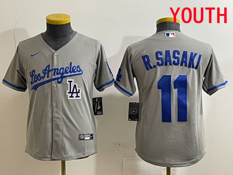 Youth Los Angeles Dodgers #11 R.Sasaki Grey Game 2025 Nike MLB Jersey style 6